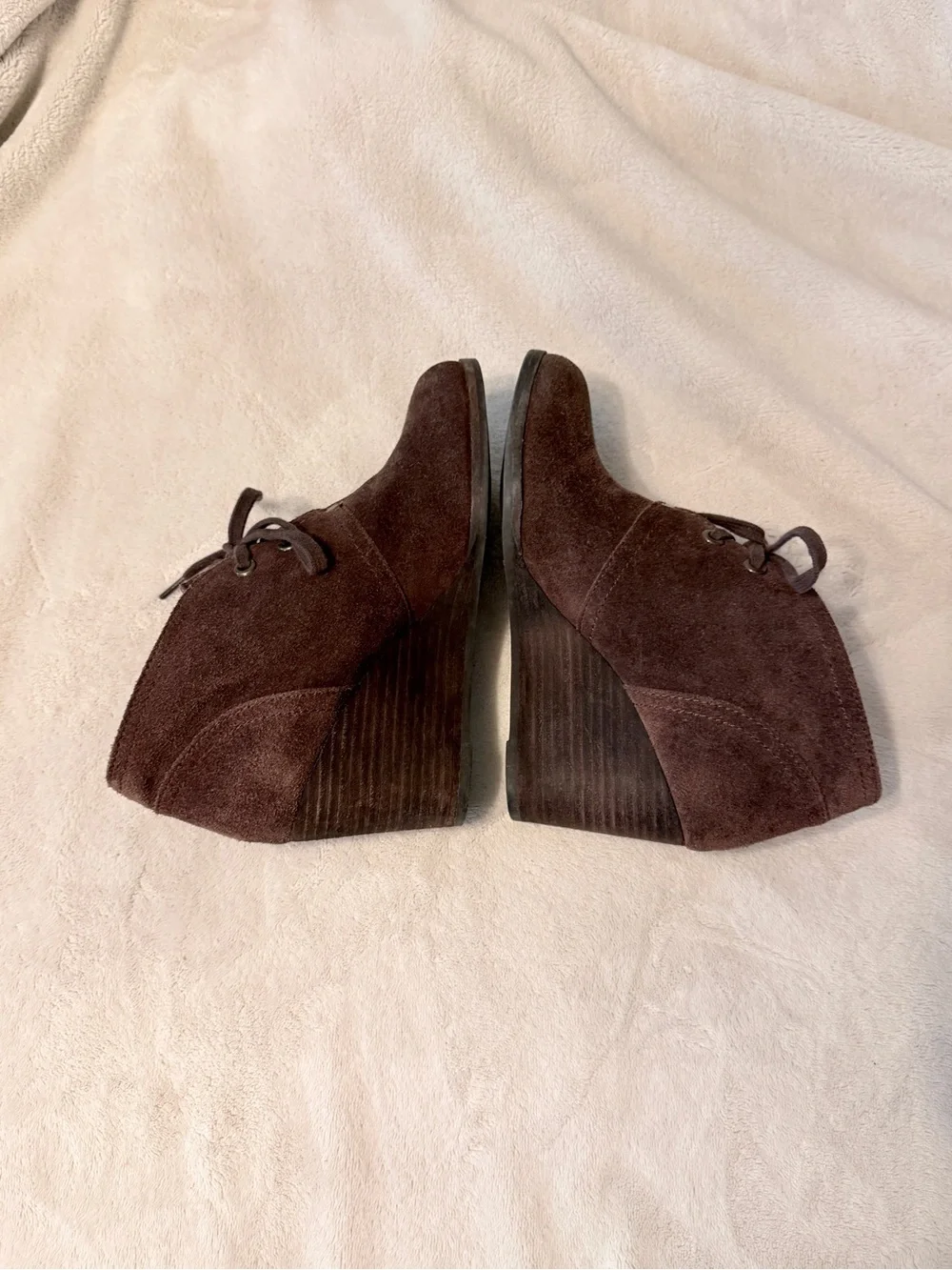 Lucky Brand Sz 7 LK-Sway Oiled Suede Wedge Booties Tobacco Brown Boho Festival